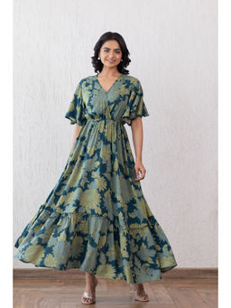 Polago Clothing - Green Printed Maxi Dress