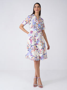 SALT Attire - White Penna Floral Shirt Dress and Belt (Set of 2)