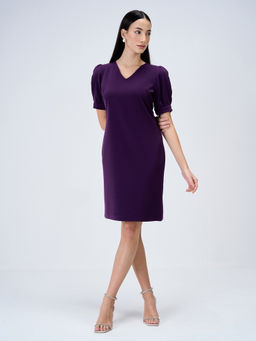SALT Attire - Purple Valiant Balloon Sleeves Shift Dress