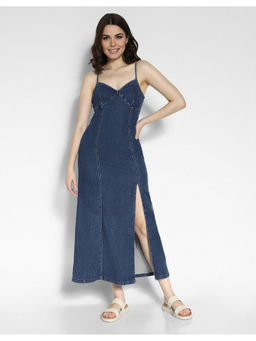 American Eagle - Women Navy Blue Denim Midi Dress