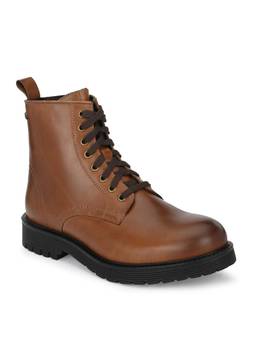 Delize - Men Tan Solid Derby Boots