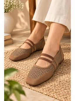 Sandal Stories - Mocha Woven Double Strap Mary Jane Ballerinas