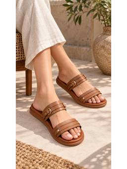 Sandal Stories - Double Buckle Comfort Sandals - Tan