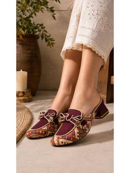 Sandal Stories - Maroon Patterned Weave Mules Heels
