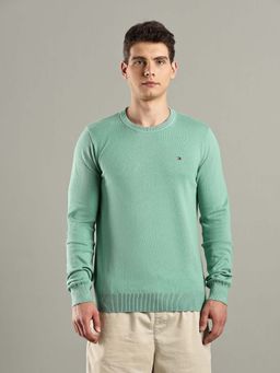 Tommy Hilfiger - Green Solid Regular-Fit Cotton Sweater