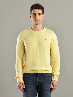 Tommy Hilfiger - Yellow Solid Regular-Fit Cotton Sweater