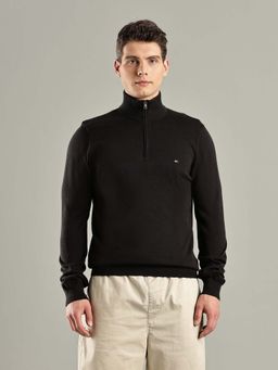 Tommy Hilfiger - Black Solid Regular-Fit Cotton Sweater