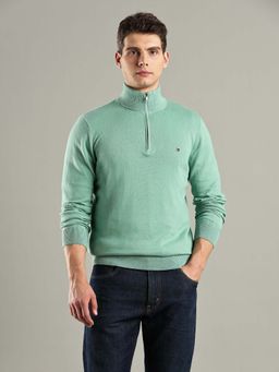 Tommy Hilfiger - Green Solid Regular-Fit Cotton Sweater