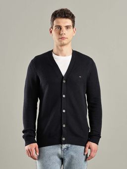 Tommy Hilfiger - Navy Blue Solid Regular-Fit Cotton Cardigan
