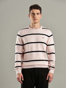 Tommy Hilfiger - Pink Striped Regular-Fit Cotton Sweater