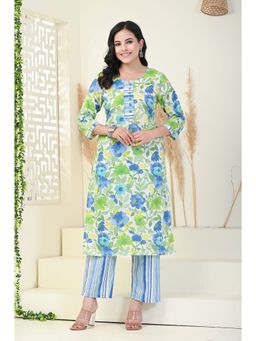 KIKU - Blue & White Floral Printed Kurta Pant (Set of 2)