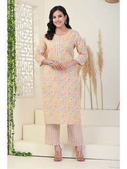 KIKU - Light Yellow Straight Kurta Pant (Set of 2)