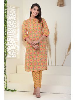 KIKU - Yellow Jaal Printed Kurta Pant (Set of 2)