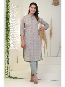 KIKU - Light Green Straight Kurta Pant (Set of 2)