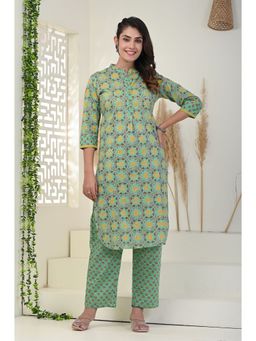 KIKU - Green & Yellow Floral Kurta Pant (Set of 2)