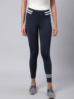 Alcis - Women Navy Blue White Rapid Dry Solid Cropped Training Tights