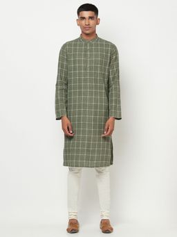 Fabindia - Cotton Olive Checked Men Kurta
