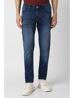 Peter England - Men Navy Blue Light Wash Slim Tapered Jeans