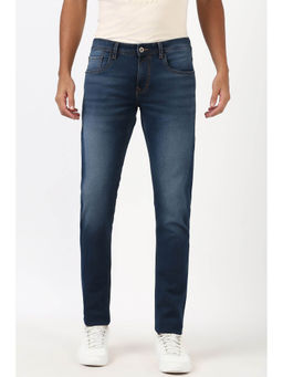 Peter England - Men Navy Blue Light Wash Low Skinny Fit Jeans