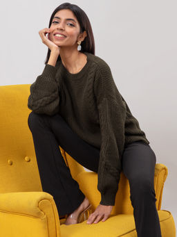 Twenty Dresses by Nykaa Fashion - Twisted Love Olive Sweater