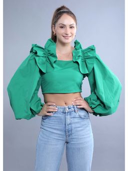 French Theory - Fitted Top with Balloon Sleeves - Green