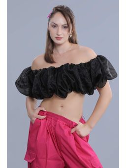 French Theory - Off-Shoulder Cloud Co-Ord Set Crop Top - Black