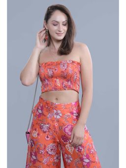 French Theory - Orange Printed Bandeau Co-Ord Set Top