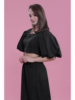 French Theory - Balloon Sleeve Resort Wear Fitted Co-Ord Set Top - Black