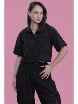 French Theory - Boxy Fit Schiffli Short Sleeve Crop Shirt