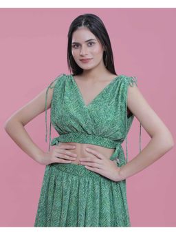 French Theory - Chiffon Relax Fit Co-Ord Set Crop Top - Green