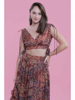French Theory - Chiffon Relax Fit Co-Ord Set Crop Top - Brown