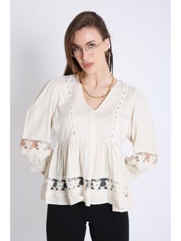 French Theory - Flared Top with Lace Details - Beige