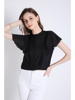 French Theory - Georgette Short Top with Lace Detailing - Black