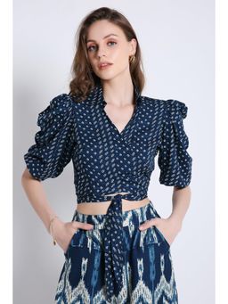 French Theory - Puff Sleeve Wrap Co-Ord Set Top - Blue / White