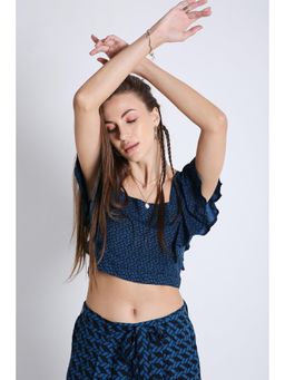 French Theory - Frilled Co-Ord Set Crop Top - Blue / Black