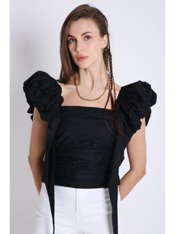 French Theory - Peasant Top with Puff Sleeve - Black