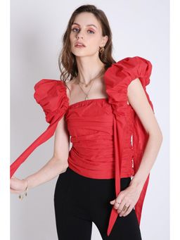 French Theory - Peasant Top with Puff Sleeve - Red