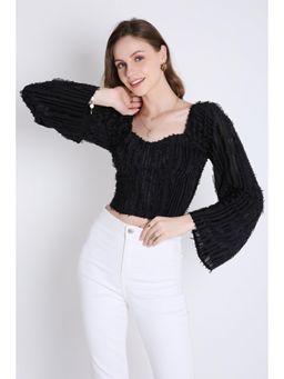 French Theory - Poly Jacquard Top with Long Sleeve - Black