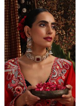 SWABHIMANN - Mahika Ruby Polki Necklace with Earrings