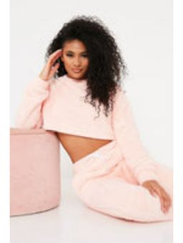 I SAW IT FIRST - Pink Solid Crop Top, Joggers (L)