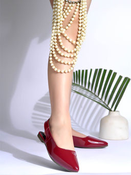 Shoetopia - Solid Slingback Pointed Toe Cherry Red Mules