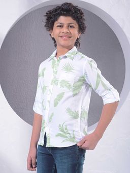 CRIMSOUNE CLUB - Boys Green Floral Print 100% Cotton Shirt