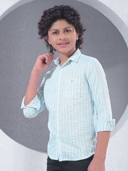 CRIMSOUNE CLUB - Boys Green Vertical Stripes 100% Cotton Shirt