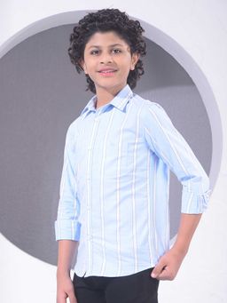 CRIMSOUNE CLUB - Boys Blue Vertical Stripes 100% Cotton Shirt