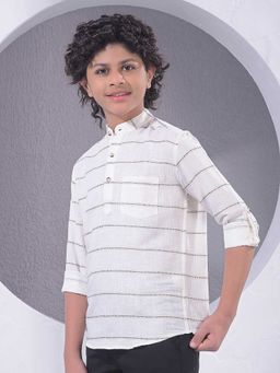 CRIMSOUNE CLUB - Boys Off White Horizontal Stripes short kurta