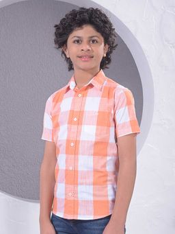 CRIMSOUNE CLUB - Boys Orange Checked 100% Cotton Shirt