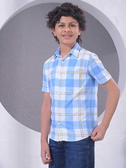 CRIMSOUNE CLUB - Boys Blue Checked 100% Cotton Shirt