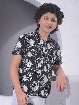 CRIMSOUNE CLUB - Boys Black Floral Print Shirt