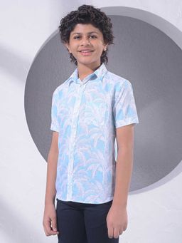 CRIMSOUNE CLUB - Boys Blue Botanical Print Linen Shirt