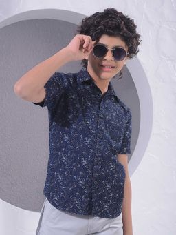 CRIMSOUNE CLUB - Boys Navy Blue Printed 100% Cotton Shirt